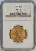 Near Gem BU 1899 US $10 Liberty Gold Piece. NGC MS64