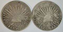 Scarce 1828 & 1849 Go MJ Mexico 2 Reales Cap and Rays Silver. VF/XF