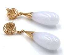 14kt Yellow gold teardrop Lavender Jade dangle earrings