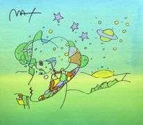 Rare Peter Max Original Mixed Media with Watercolor 'Cosmic Profile', c. 1989