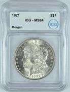1921 Morgan Silver Dollar ICG MS64 Brilliant Uncirculated, Strong Luster