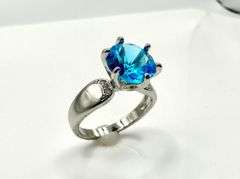Amazing 14 Kt White Gold Plate 3.5 Ct Swiss Blue Topaz Ring
