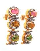Stunning 7.50CTW Oval Cabochon-Cut Tourmaline & 2.05CTW Diamond Dangle Earrings in 14K Yellow Gold O