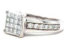14kt White gold 1.25ctw Invisible set princess cut and round diamond engagement ring