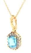 14kt Yellow gold Emerald cut blue topaz and diamond halo enhancer pendant on chain