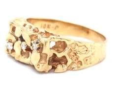 Classic 10K YG Man's Nugget Ring with Diamonds