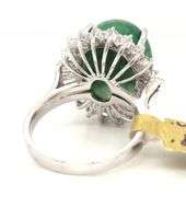 Fantastic Large 11.36CTS Oval Cabochon-Cut Natural Emerald & 1.14CTW Round & Baguette White Sapphire
