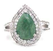 Sparkling 3.55CTW Pear Shaped Faceted Natural Emerald & Sapphire Ring in Sterling Silver
