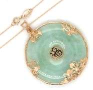 14kt Yellow gold round Jade Fortune pendant on chain
