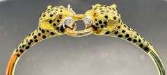 VINTAGE 1980s 18K GOLD LEOPARD BANGLE WITH DIAMONDS & RUBIES