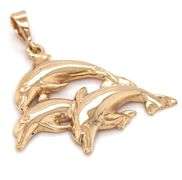 14kt Yellow gold Swimming triple dolphin pendant