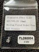 Rhodium Plated (Nickel Free) 925 Sterling Silver Lab Grown Diamond 0.279ct (4mm) Pendant