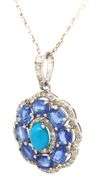 Charming 3.50CTW Kyanite, Diamond & Turquoise Pendant Necklace in Sterling Silver