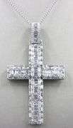 14kt White gold 7.35ctw baguette and round cut diamond cross pendant
