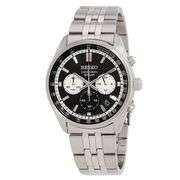 Seiko Men’s Chronograph Watch – Black Dial, Stainless Steel, Quartz, 100M