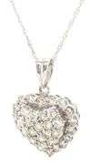 14kt White gold 1ctw Pave halo diamond heart shaped pendant on chain