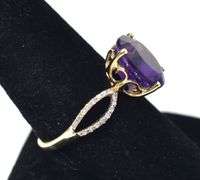 Amazing 10K Yellow Gold Amethyst Gemstone Ring with Diamond Accents