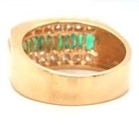14kt Yellow gold emerald and diamond three row ring
