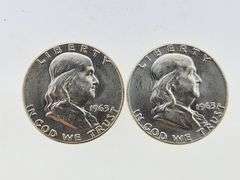 (2) 1963 Franklin Silver Half Dollars, UNC