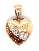 10kt Yellow gold ruby and diamond heart shaped pendant