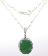 Darling 8.75CTS Oval Cut Natural Emerald & 1.10CTW White Sapphire Pendant Necklace in Sterling Silve