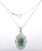 Amazing 4.50CTS Emerald Cut Natural Emerald cut emerald & Sapphire Pendant Necklace in Sterling Silv