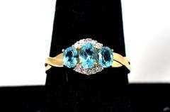 Gorgeous 14K Yellow Gold Blue Topaz Gemstone Ring with Diamond Accents