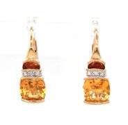10kt Yellow gold Cushion and half moon cut citrine and diamond accent clip on earrings