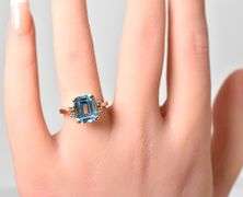 Stunning 10k Yellow Gold Blue Topaz Gemstone Ring with Diamond Accents