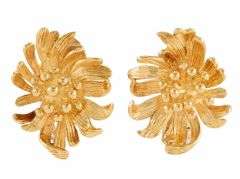 Vintage Cellino Floral Clip On Earrings in 18K