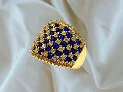 14 Kt Yellow Gold Plate 5.75 Cttw Simulated Diamond Midnight Blue Sapphire Ring