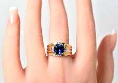 Stunning 10K Yellow Gold Blue Sapphire Gemstone Ring with Diamond Accents