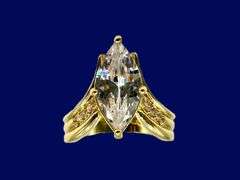 WOW!!! Ladies Sparkling 14 Kt Yellow Gold Plated 3.75 Ct Marquis Cut Lab Simulated Diamond Ring