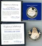 1974 Barbados and Jamaica $10 Silver Coins in Box w/CoA