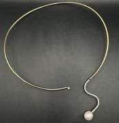 14K YELLOW GOLD DIAMOND PEARL COLLAR CHOKER NECKLACE 1.00CT