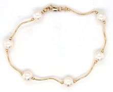 Feminine 14K YG & Pearl Necklace, Bracelet & Earring Suite