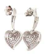 14kt White gold Pave diamond heart dangle earrings