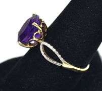 Amazing 10K Yellow Gold Amethyst Gemstone Ring with Diamond Accents