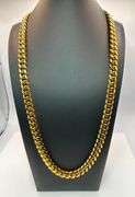 Huge 147.8 Gram Yellow 14 Kt Gold Plate Cuban Curb Link Necklace