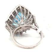 Fantastic 12.65CTS Pear shaped Brilliant-Cut Blue Topaz & Diamond Ring in 925 Sterling Silver