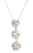 14kt White gold 0.30ctw 3 cluster diamond pendant on chain