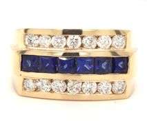 14kt Yellow gold blue sapphire and diamond men's ring