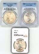 3 Near Gem BU Morgan & Peace Silver Dollars in M64