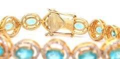 Mesmerizing 11.80CTW Oval Shaped Faceted Apatite & 2.10CTW Diamond Bracelet in 14K Yellow Gold Over 
