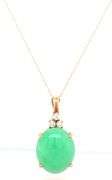 14kt Yellow gold green Jade and diamond pendant on chain