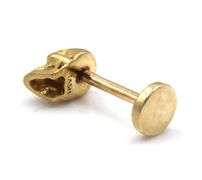 14kt Yellow gold tash black diamond eye matte skull threated stud earring
