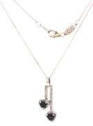 10kt White gold double heart sapphire and diamond bar pendant