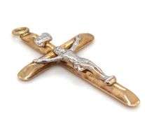 14kt Two tone gold religious cross pendant
