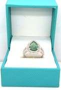 Sparkling 3.55CTW Pear Shaped Faceted Natural Emerald & Sapphire Ring in Sterling Silver