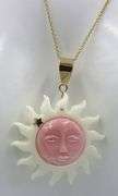 14kt Yellow gold Smiling white and pink sun pendant on chain